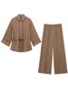 European & American Women's Drapey Lapel Shirt and Pants Set - Spring Casual Fashion