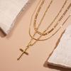 18k real gold electroplated double chain cross pendant necklace niche item decoration