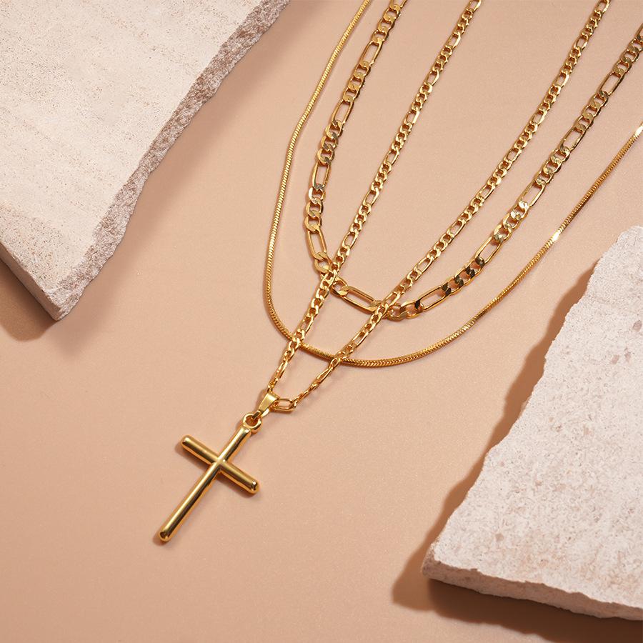 18k real gold electroplated double chain cross pendant necklace niche item decoration
