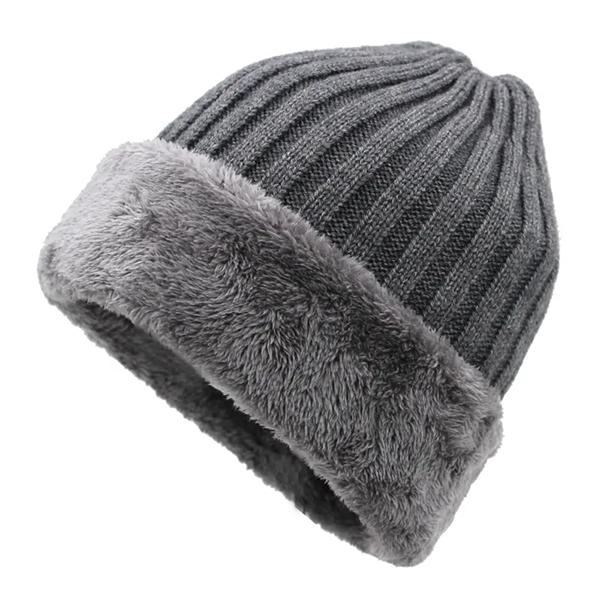 WTEMPO Solid Color Thick Fleece Hats for Men Winter Woolen Hats Soft Stretchy Cold-proof Windproof Knitted Hats for Dad