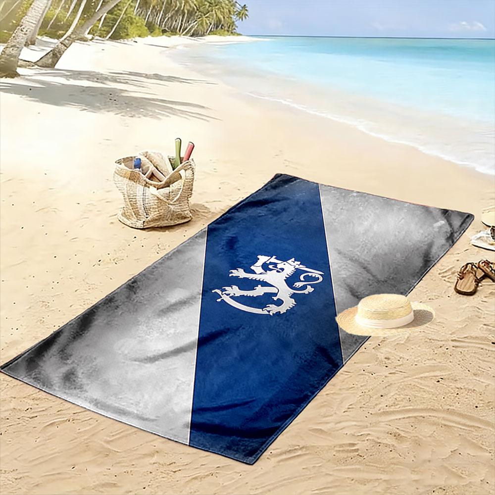 Blue and White Lion Emblem Design Beach Towel Quick-drying for Travel Outdoor Sports Jogging Beach and Swimming