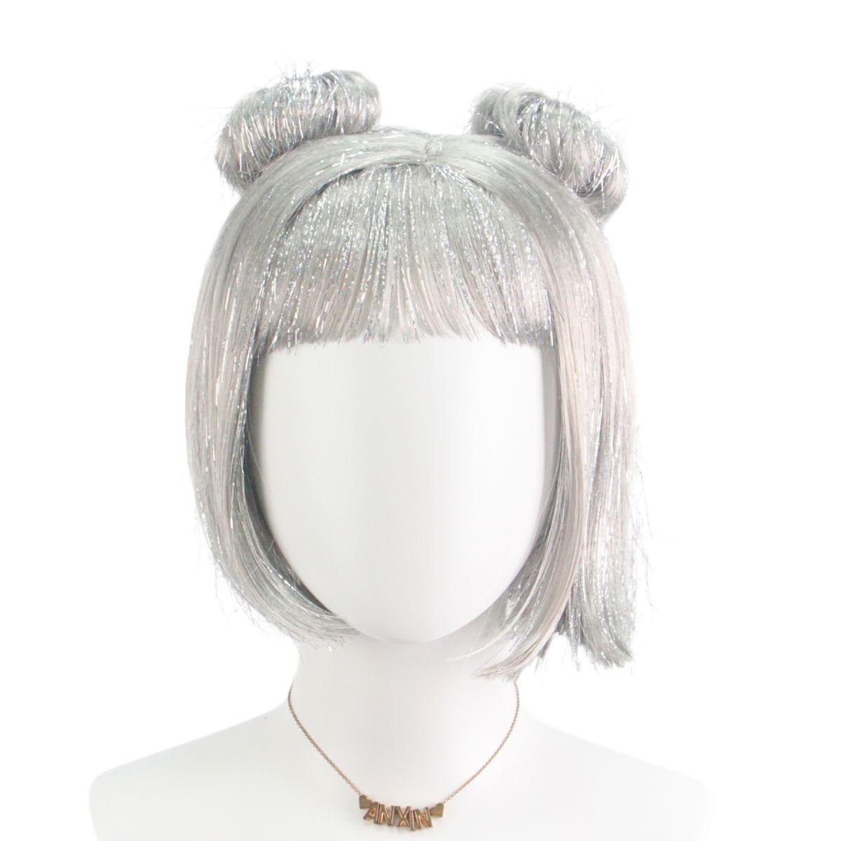 

Silver short hair, meatball shaped synthetic wig, holiday party, wearing gift срібний