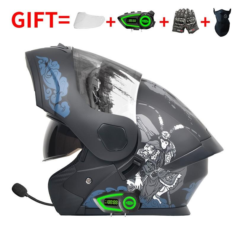 Bluetooth-Enabled Full Face Motorcycle Helmet With Dual Visors DOT 3C Certified All-Season Flip-Up Design Men Women