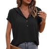 Women's Fashion Casual Solid Color Loose Hooded Button Drawstring Short Sleeve T Shirt Top