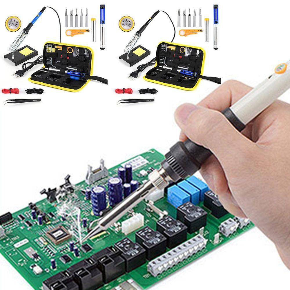 15PCS 60W Electric Soldering Iron Welding Tool Kit Europlug 200-450° Soldering Iron Set Electric Afjustable Temperature
