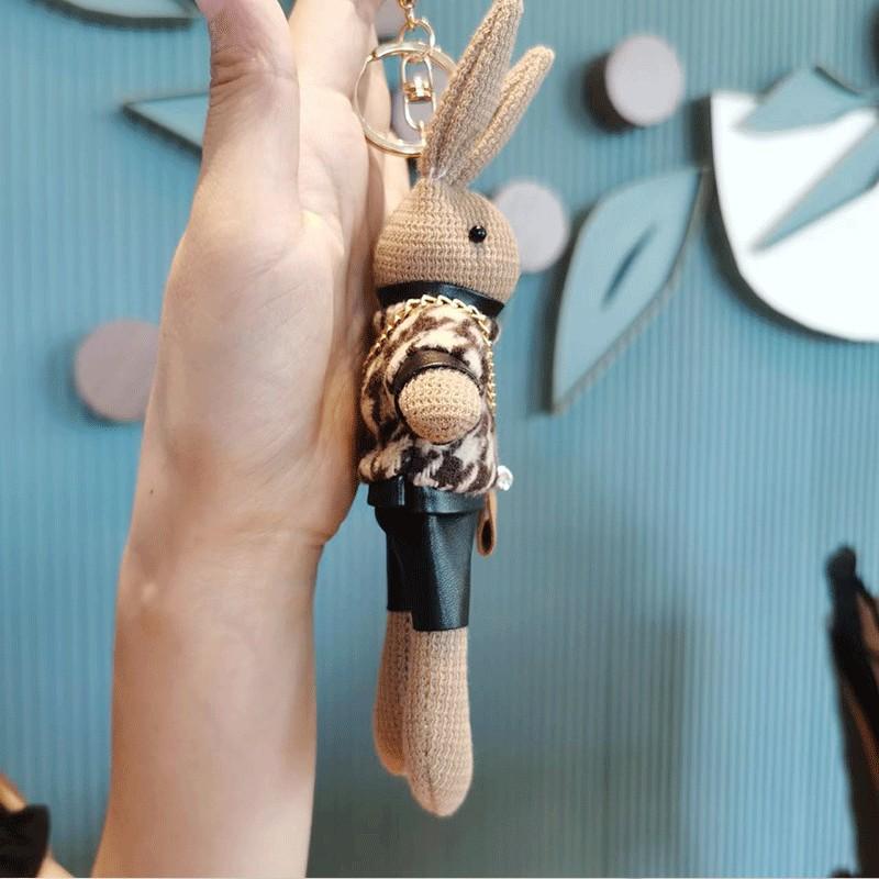 Adorable Houndstooth Bunny Plush Keychain Cute Stuffed Doll Fashion Toy