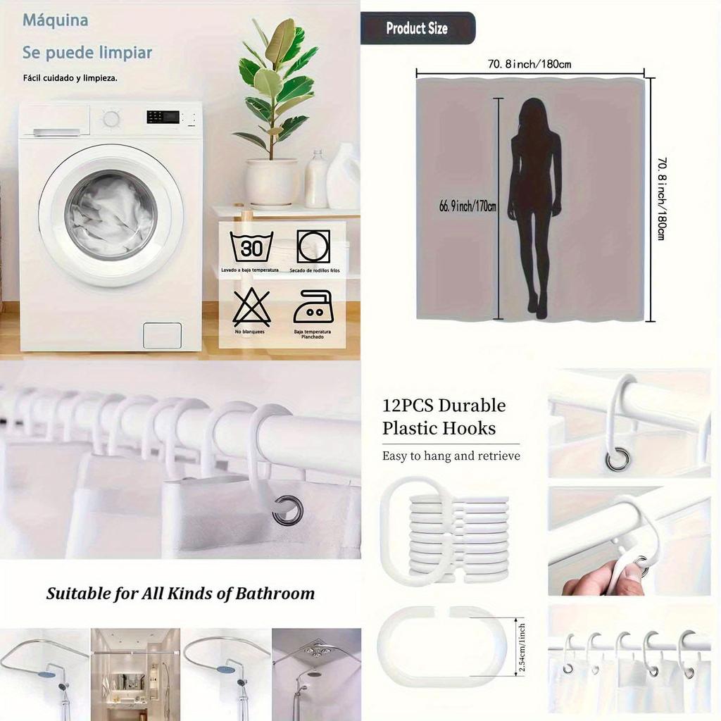1Pc Abstract Minimalist Geometric Pattern Shower Curtain, Polyester Fabric, Machine Washable, Suitable For Bathroom Dcor.