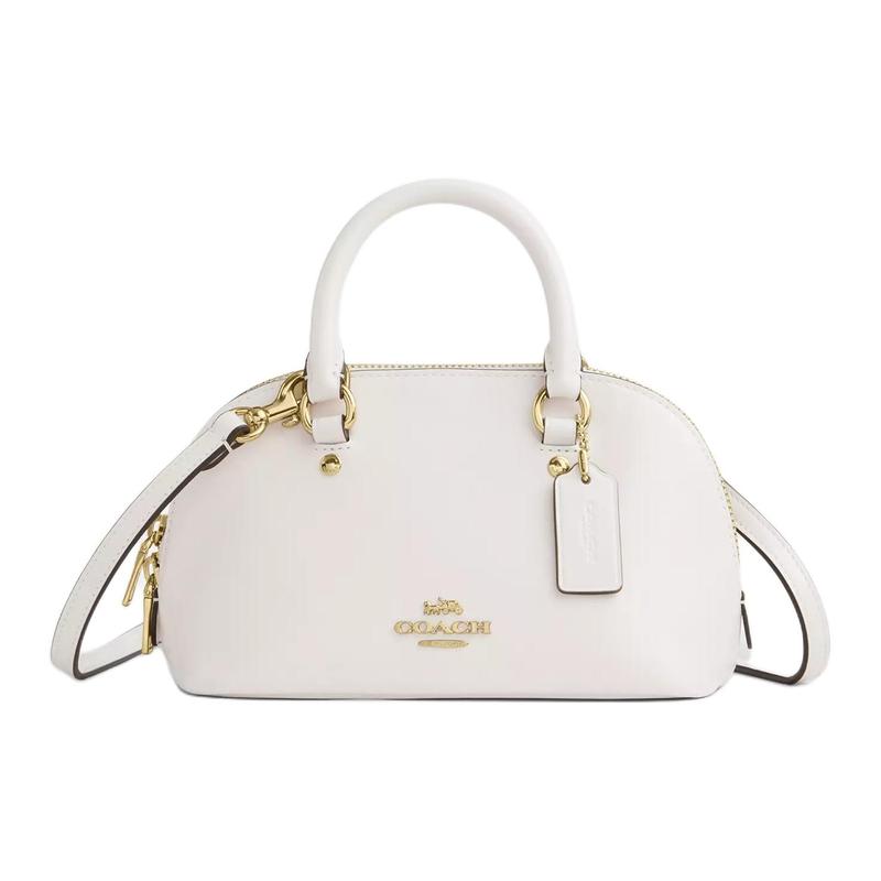 

COACH SATCHEL 22 Lara zipper closure removable shoulder strap classic gold label cow leather handbag small women s chalk white with gold золотий