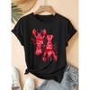 Spring/Summer New Women'S Round Neck Hand-Painted Lobster Print Short Sleeve T-Shirt, Vintage Distressed Style Casual Top,