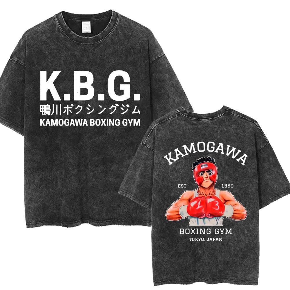 T-shirt Vintage Lavata Anime Hajime No Ippo Palestra di Pugilato Kamogawa T-shirt Harajuku Makunouchi Takamura KGB T-shirt Larga