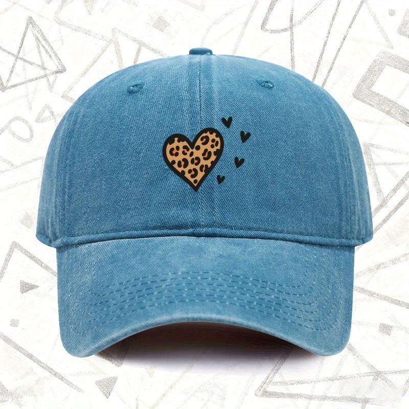 Pc Vintage Washed Hat with Leopard Print Heart Unisex Solid Baseball Cap Suitable for All Seasons Leopard Print Design Idea