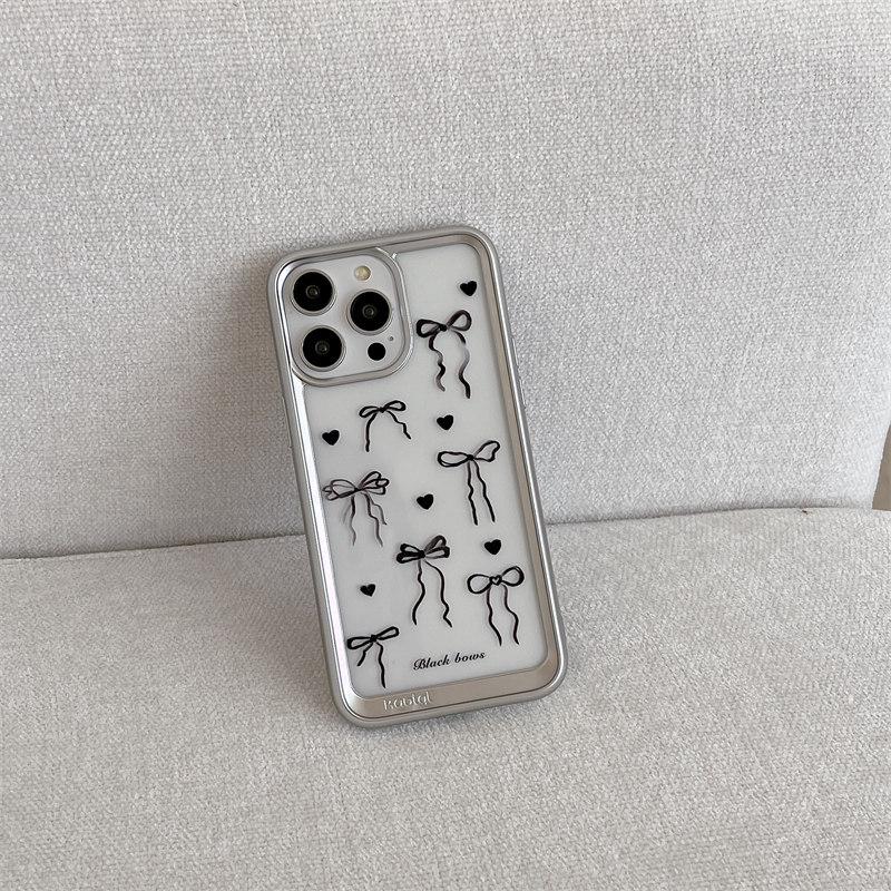 Custodia di lusso in TPU trasparente elettroplaccato con motivo a gattino e cucciolo per iPhone 15 Pro Max 14 13 12 Pro, con protezione anticaduta integrale e fiocco