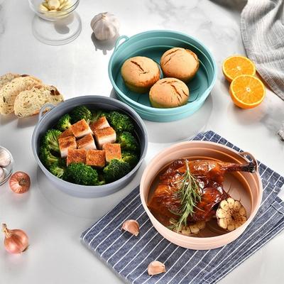 Foldable Silicone Baking Pan Heat-Resistant Handles Space-Saving Round Frying Pot Pad Pan Kitchen Supply