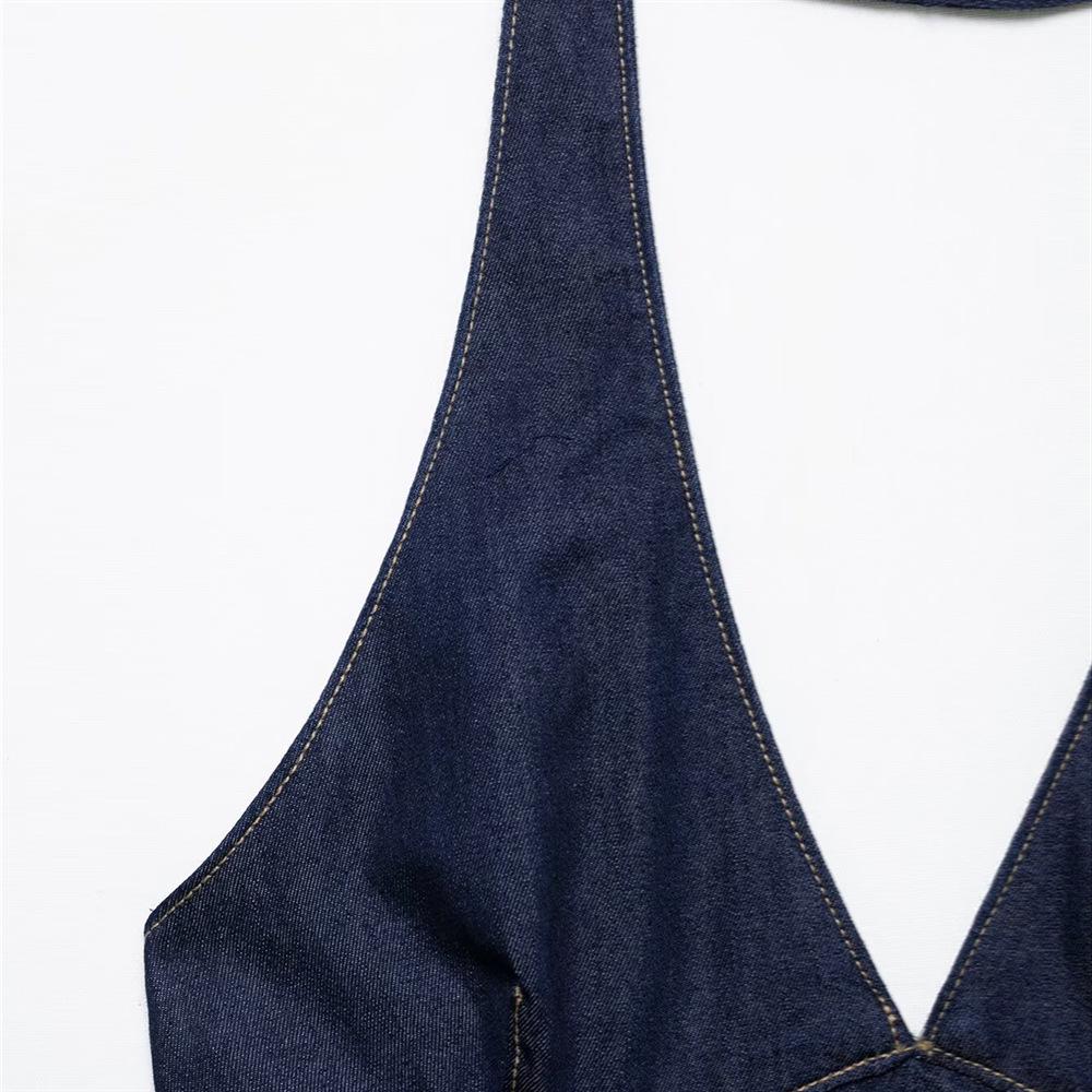2025 Spring/Summer Slim Fit Sexy Halter Backless Denim Dress