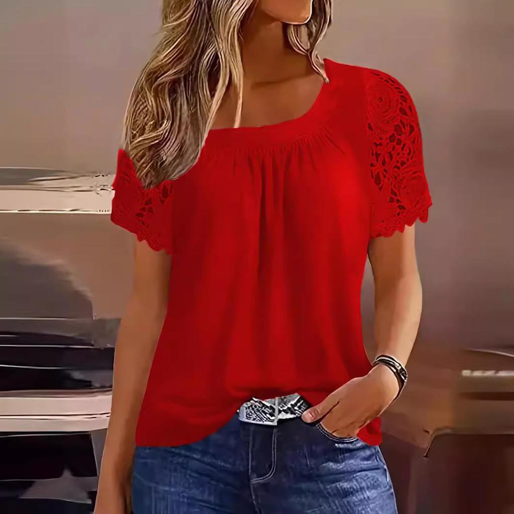 Camiseta Informal de Poliéster con Efecto 3D y Mangas Cortas para Mujer Verano