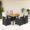 Vidaxl 7-Cz. Bistro Furniture Set with Cushions, Black, Poly Rattan