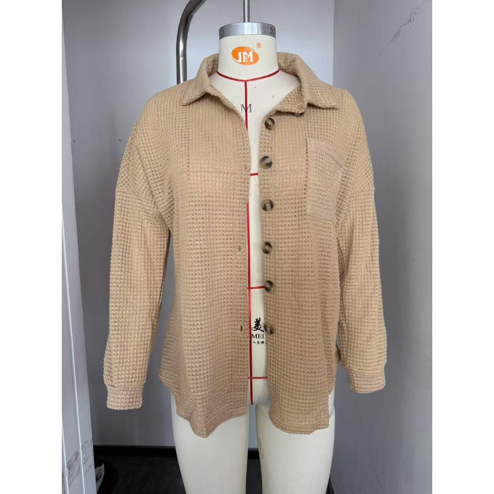 Autumn and Winter Loose Waffle Casual Commuter Versatile Women's Blouses & Shirts