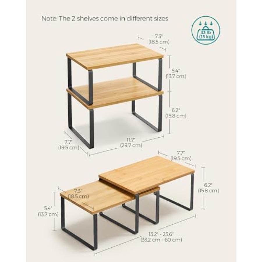 Cabinet Organizer Shelf Set of 4 Kitchen Counter Shelves Kitchen Storage Spice Rack Stackable Expandable Metal and Engineered W