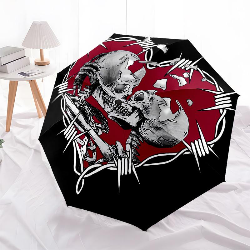

1pc Barbed Wire Skulls Heart Umbrella with Plastic Handle,Compact & Stylish,Cartoon Pattern,Outdoor UmbrellaPT374
