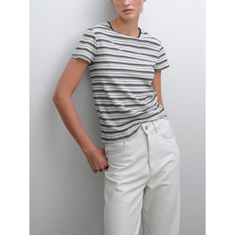 Za2025 Summer New Women clothes Casual Retro Stripe round Neck Short sleeve T-shirt Top 06206545 700