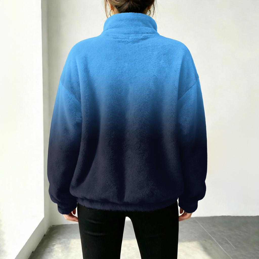 Women's Half Zip Pullover Gradient Print Long Sleeve Top for Fall and Winter