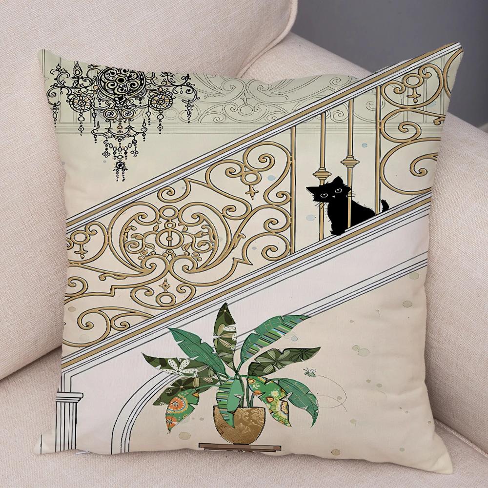 Double Print Cute Elegant Black Cat Cushion Cover Decor Cartoon Animal Pillow Case for Sofa Home Car Soft Plush Throw Pillowcase