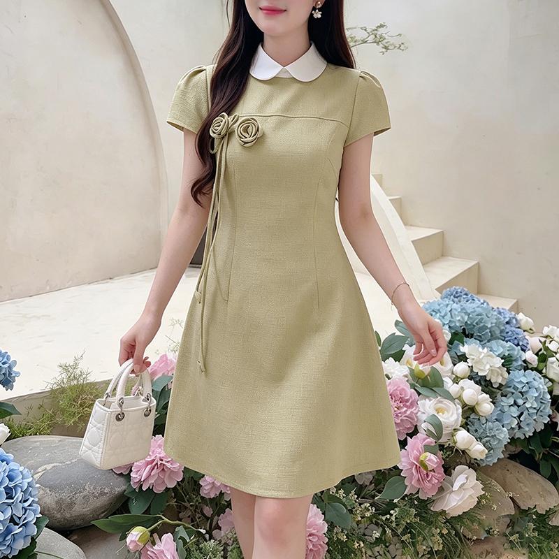 ZANZEA Women Splice Doll Collar Casual Short Sleeve Dress