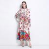 Spring Autumn Women Plus Size Print Designer Runway Dress Oversized Loose Single Breasted Long Maxi Lace-up Holiday Beach Dress