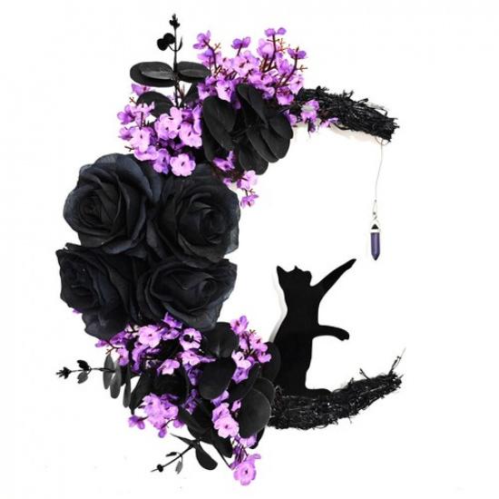 Halloween Moon Wreath With Cat Wall Decor Moon Halloween Wreaths For Front Door