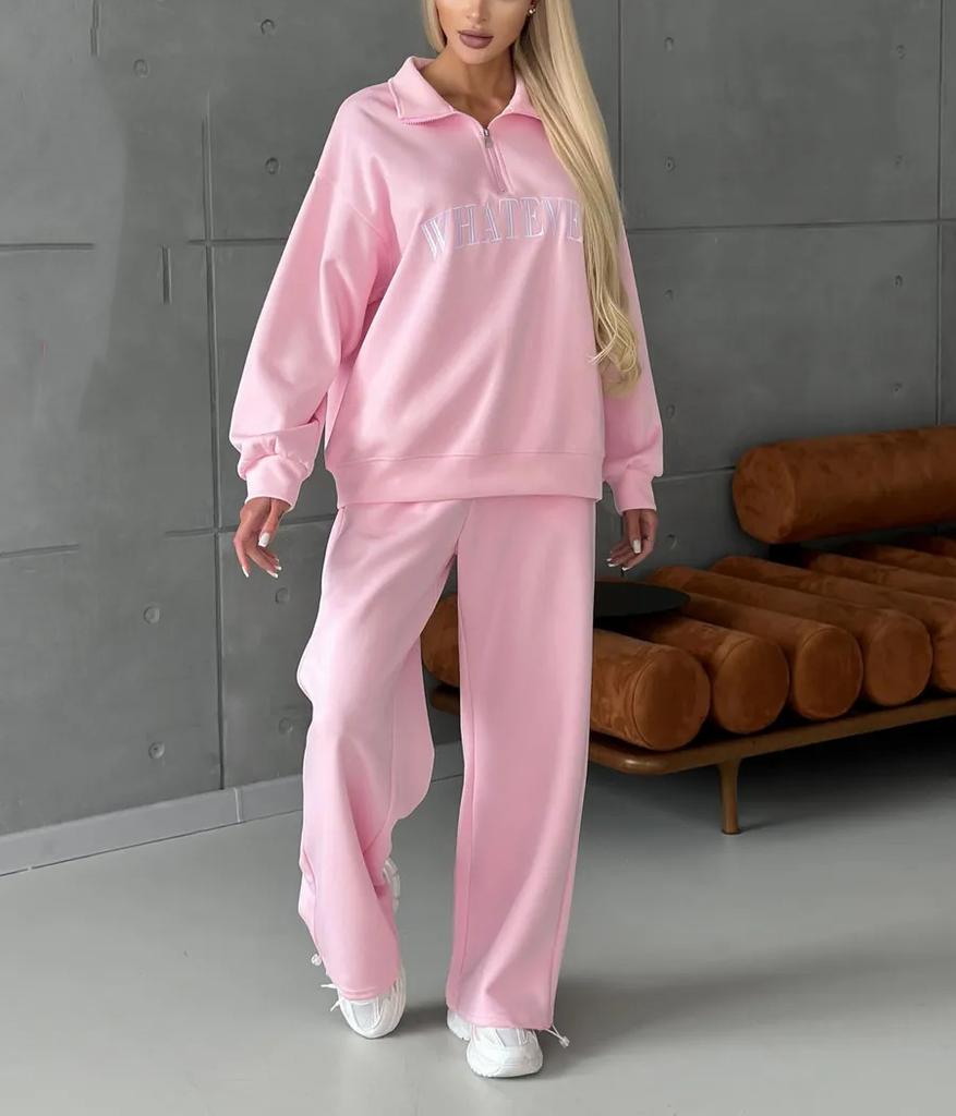 Europe, America, Cross-border, Women's Clothing 2025 New Fashion Casual Suit Printed Long-sleeved Sweater Zipper Trousers Two-piece Set