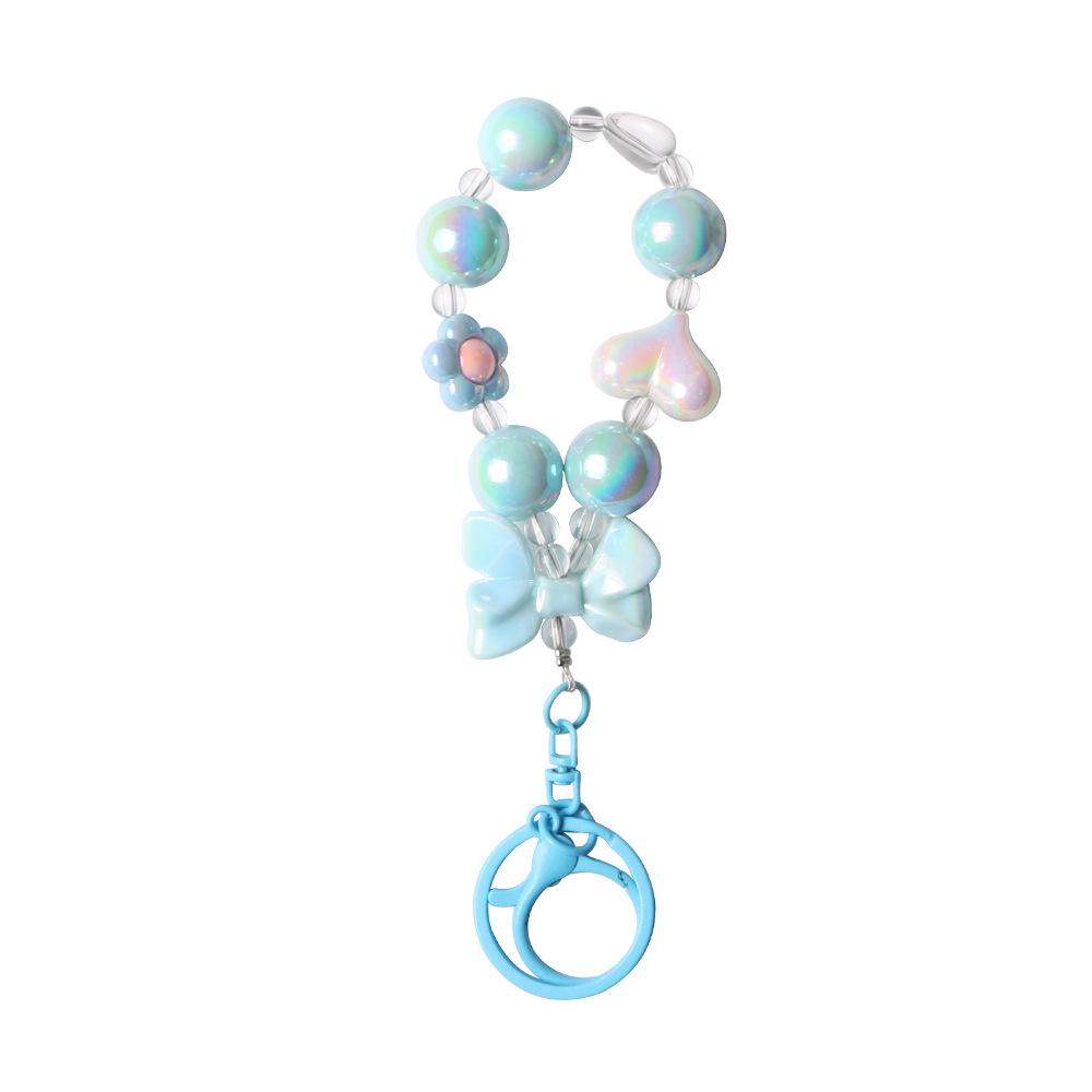 Colorful Electroplated Beaded Phone Chain & Keychain with Bow and Flower Pendant