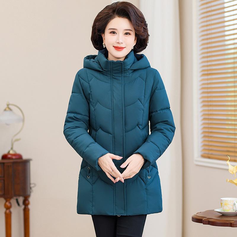 Middle-aged and Elderly Women with Large Size Waist Cotton-padded Jacket Short Loose Winter Mother Temperament Hooded Down Cotton-padded Jacket