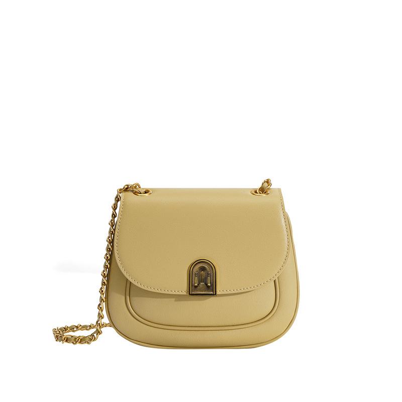 

2025 Spring Cowhide Saddle Bag: Versatile Colorblock Single Shoulder & Crossbody Bag жёлтый