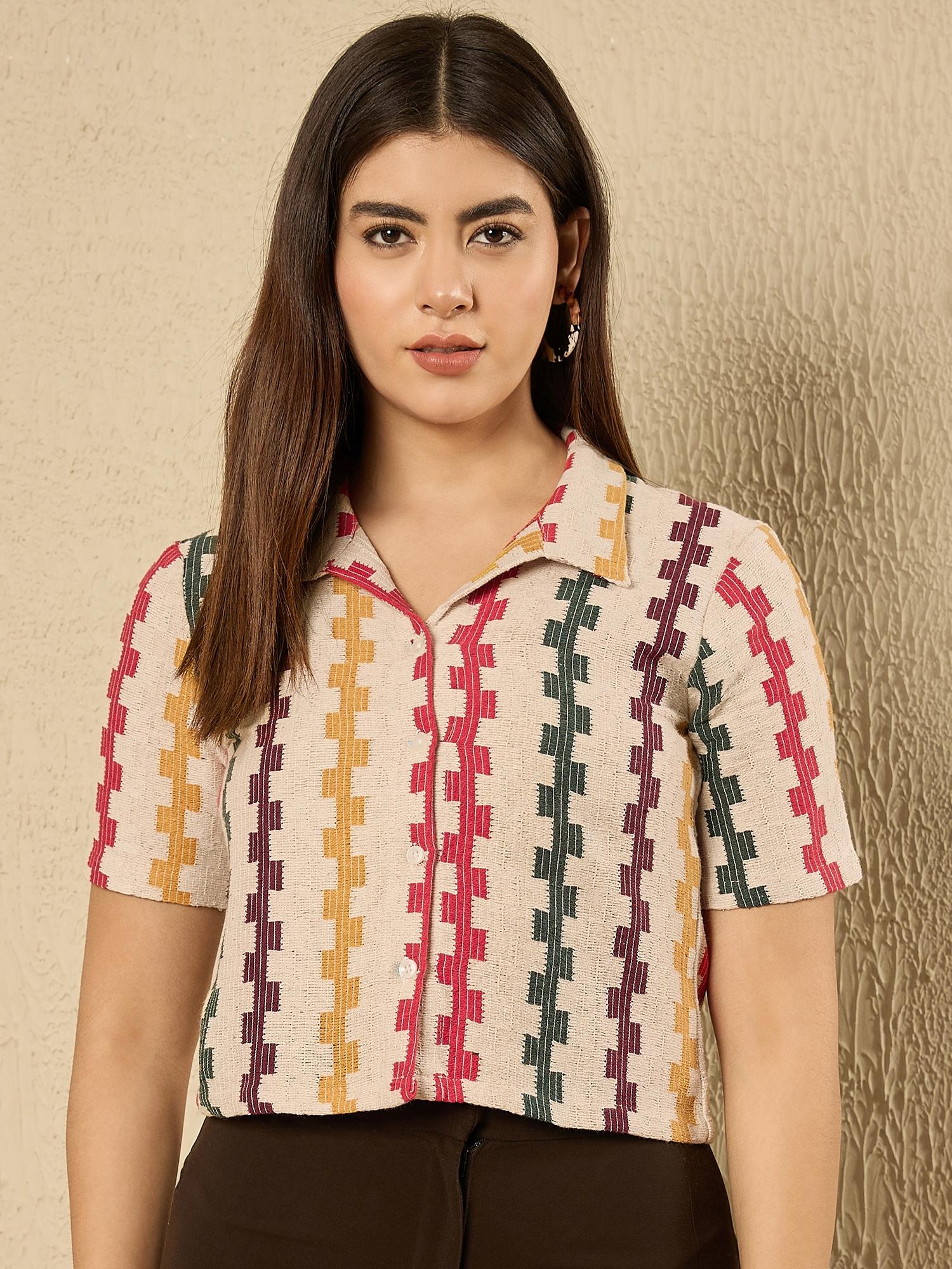 

Women Cutaway Collar Vertical Striped Cotton Casual Shirt Mustard & Beige Colored and Multi-Colored XXL червоний