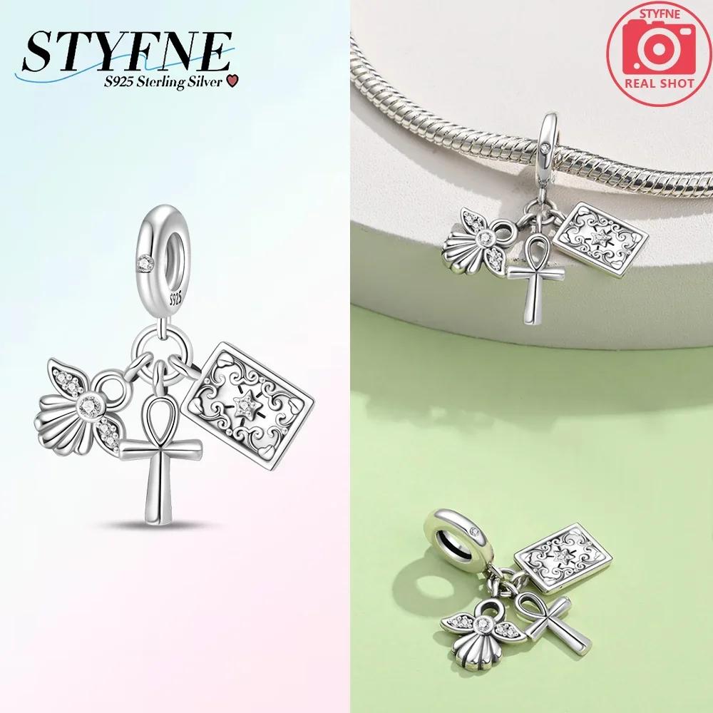 Original Charms Blue Cross Religious Winged Angel Gold Beads Fit Bracelet Copper Women Diy Fine Gift Accessory Set