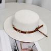 New straw hat women's summer vacation rhinestone letter CHA belt personalized flat top hat British style