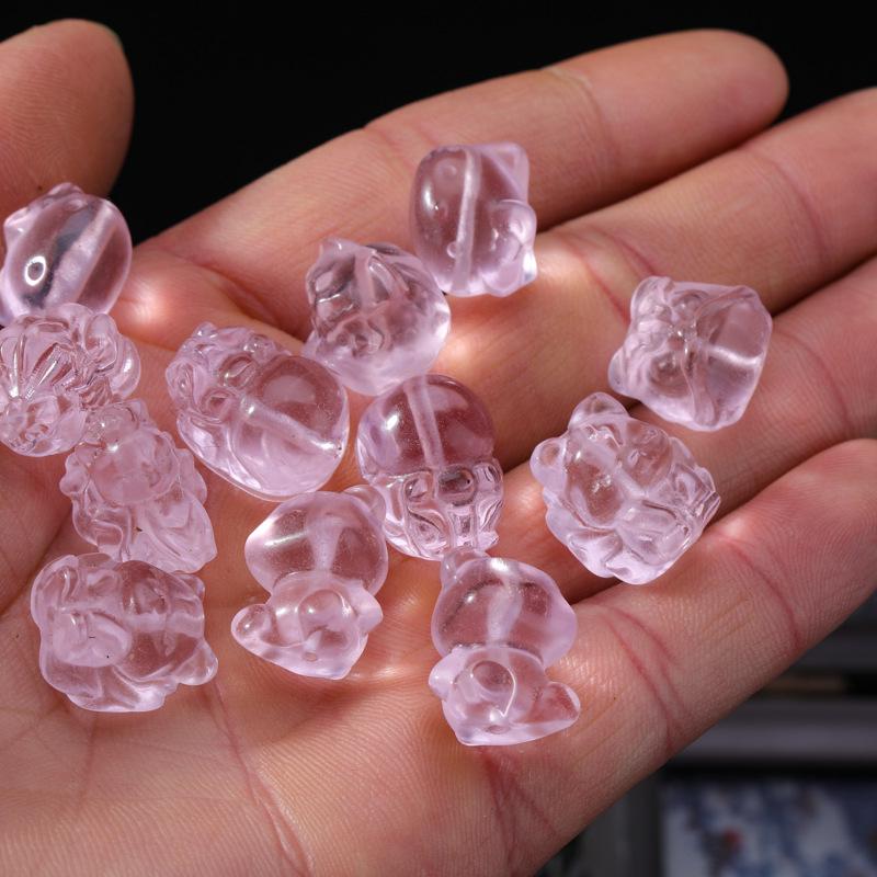 Piezoelectric Rose Quartz Nine-Tail Fox & Bear Crystal Jewelry DIY Carved Accessories