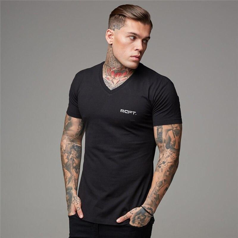 Muscleguys Summer Street Trend Men’s Fashion All-match T Shirts Comfortable Cotton V-neck Short-sleeve Bodybuilding Fitness Tops