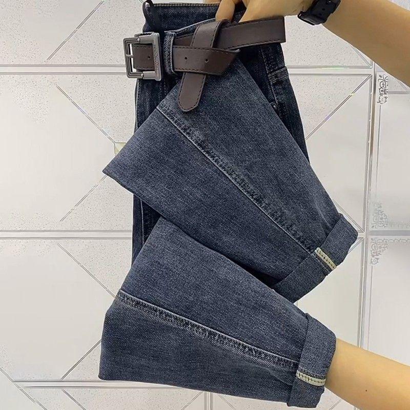 

Женские джинсы больших размеров с высокой посадкой, свободного кроя, осень 2025, прямые, гаремы S (recommended 40-45 kg)