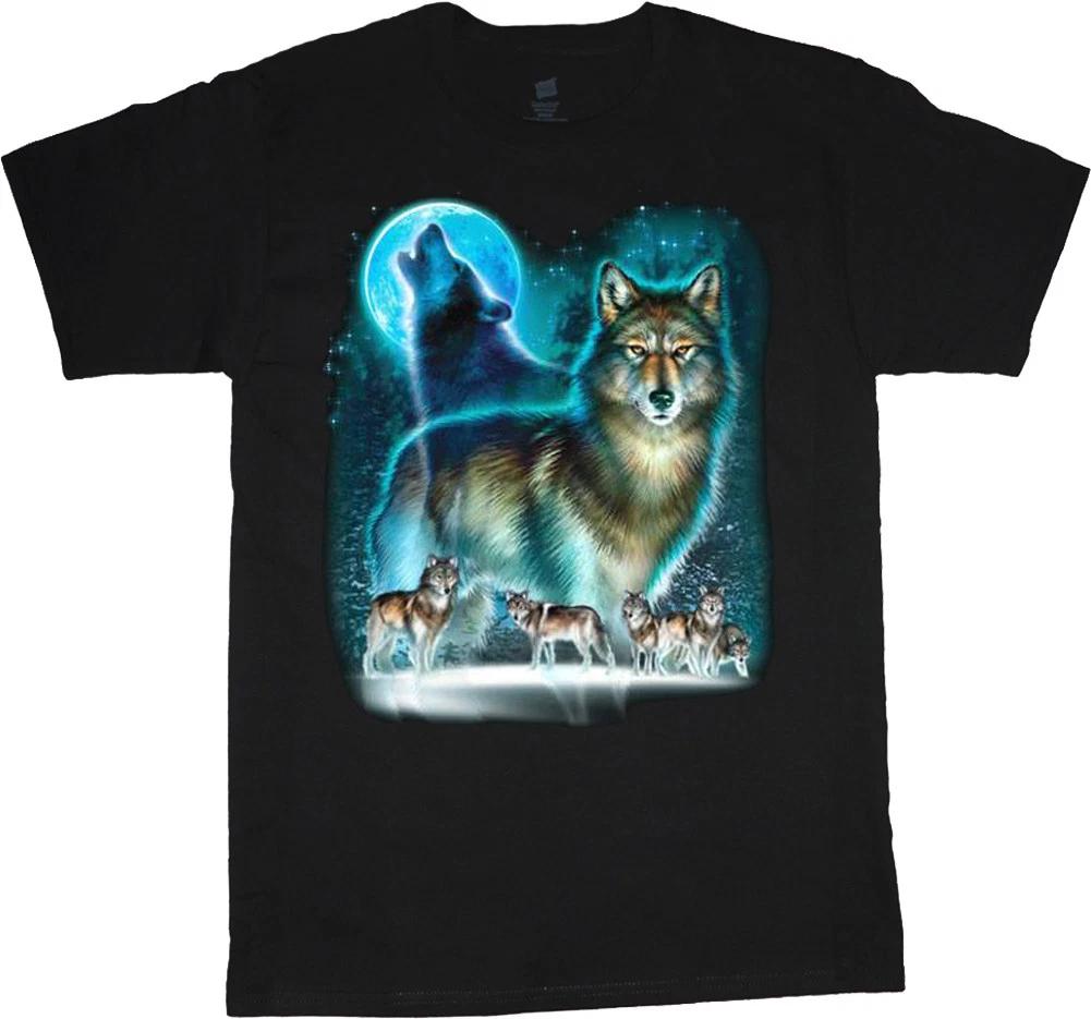 Wolves Wolf Pack Design Men s Graphic Tee Wildlife Nature Howling Moon T-shirt XL
