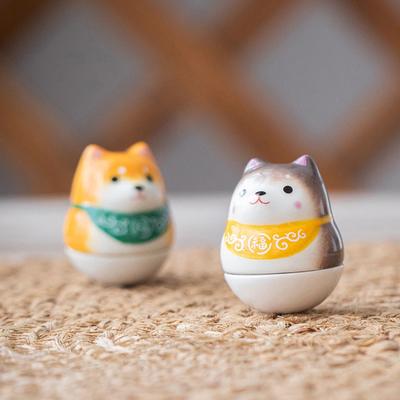 Japanese Creative Gift Ceramic Dog Car Ornament Fortune Flower Pet Doll Home Accessories Office Decoration