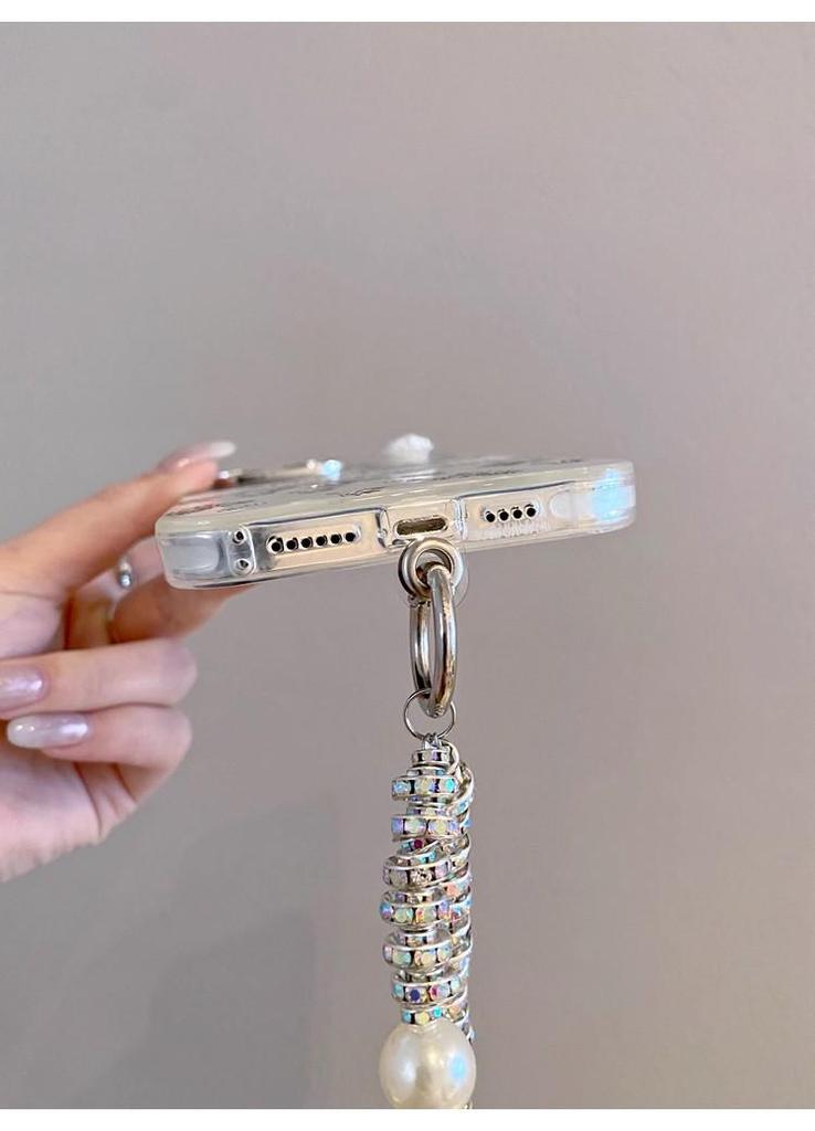 Lux Shell Texture Camellia iPhone 17 Pro Max Case with Apple 16 Rhinestone Bracelet for 15 PM