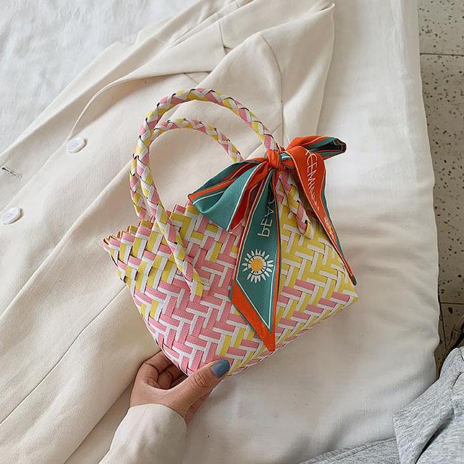 

Женская сумка-корзина для овощей ручной работы, соломенная сумка из экологически чистого материала, женская красочная маленькая сумка для покупок 19*15*8cm