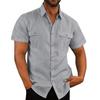 Men Linen Blend Short Sleeve Button Down Shirt Casual Summer Beach Top With Dual Chest Pockets