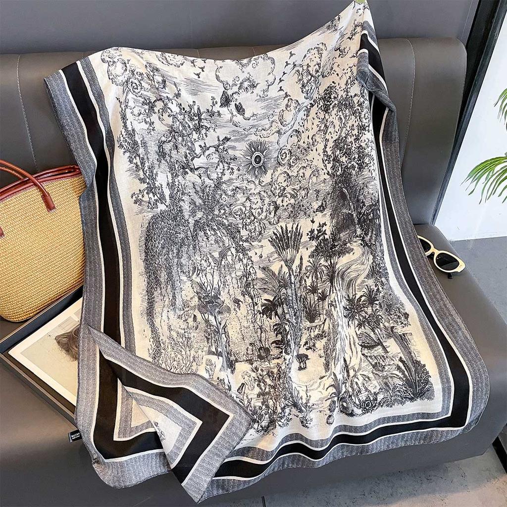 Women Cotton Linen Rose Print Scarf Shawl Hijab Muslim Long Headscarf Scarves Head Wraps Long Female Head Scarf