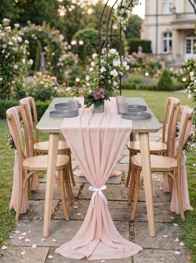 Boho Sheer Chiffon Fabric Table Runner Rustic Romantic Tulle Table Runner for Christmas Wedding Party Birthday Table Decorations