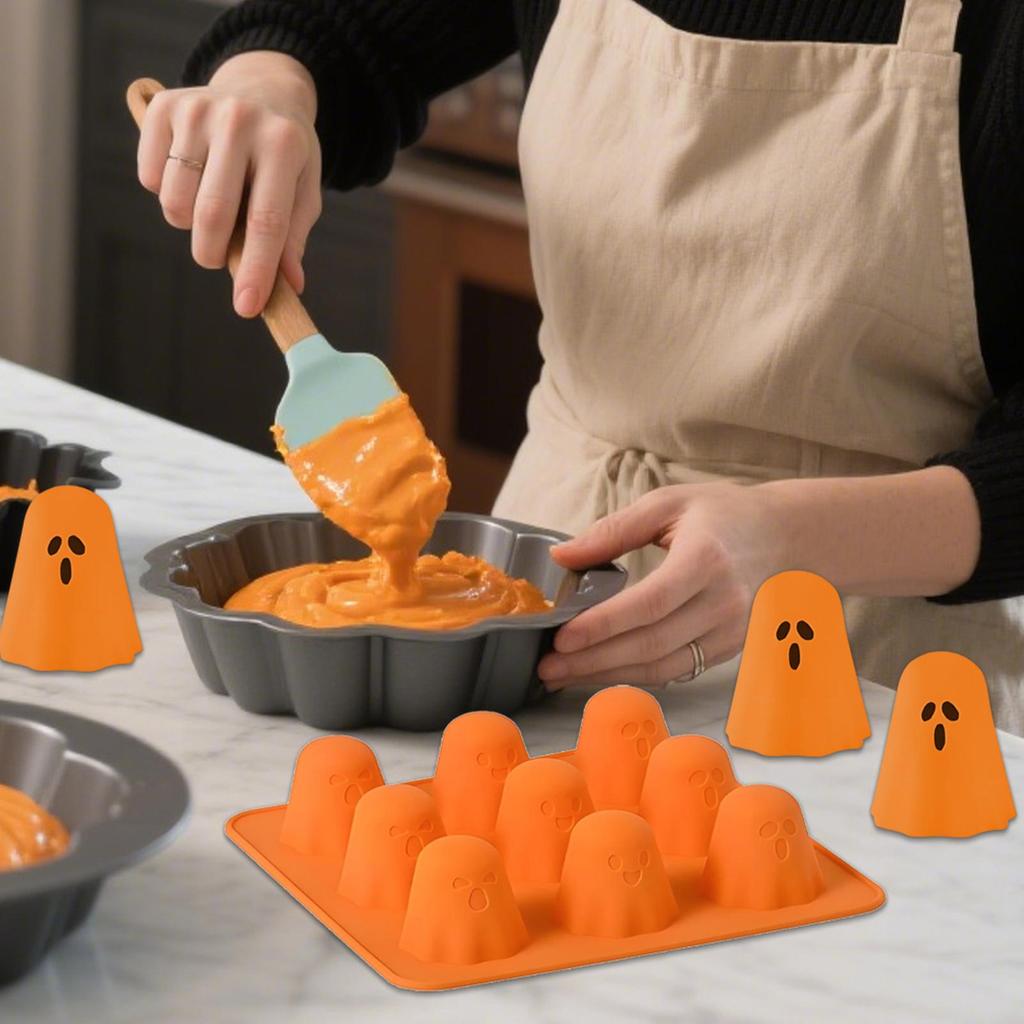 Reusable Ghost Jello Mold Easy To Clean Orange Silicone Chocolate Mold Halloween Homemade Ghost Baking Mold for Gummy Candy