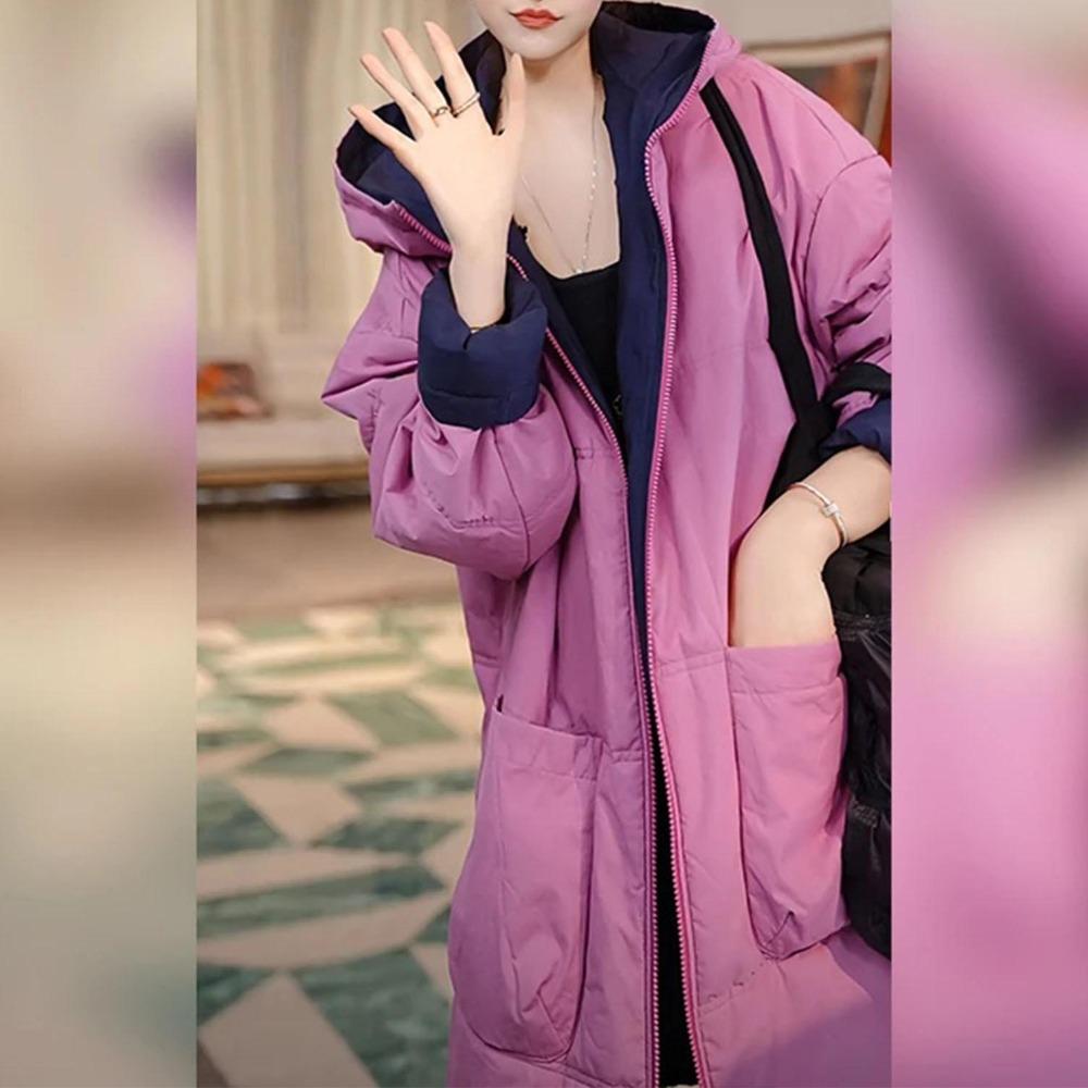 Women Fashion Loose Warm Cotton Coat Winter Double Sided Hooded Jacket Elegant Casual Outwear