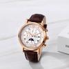 Leather Water Quartz Large Calendar White Black Silver Fashionable Gift for Birthday Men's Wristwatch, Strap, Three-Eye Design, Resistant, Luminous,