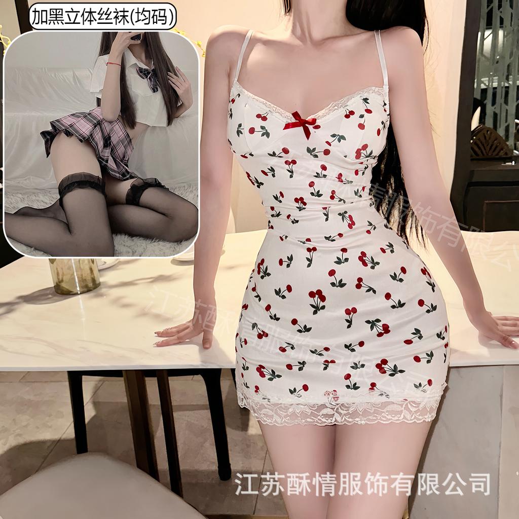 Sex lingerie pure desire cherry sexy women's bed small chest plus chest pad passion uniform seduction suit
